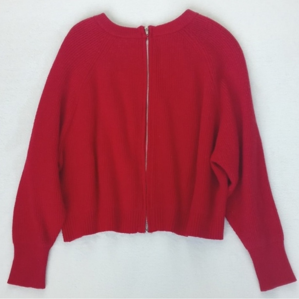 Zara Women's Red Cropped Ribbed Nylon Blend Long Sleeve Sweater S (Back Zip) - Picture 11 of 16